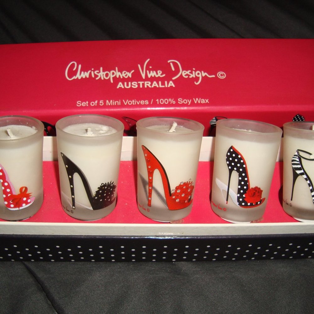 Christopher Vine Design Australia Gift Set 5-Mini Votives Shoes Candles Soy Wax